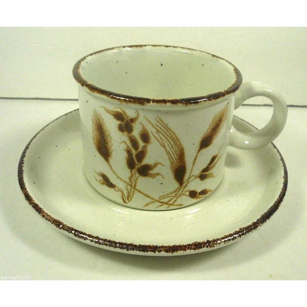 Vintage Midwinter Wild Oats Stonehenge Flat Cup & Saucer England